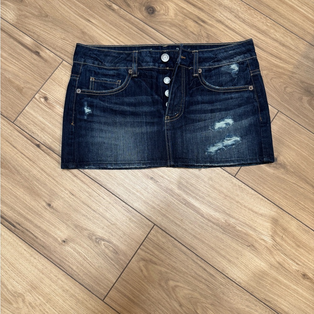 American Eagle Outfitters Dark Blue Distressed Mini Skirt